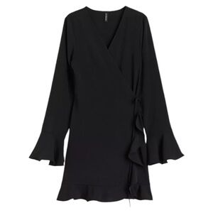 Altar'd State Cotton Gauze Dress Sz Large Black Bell Sleeves Ruffle